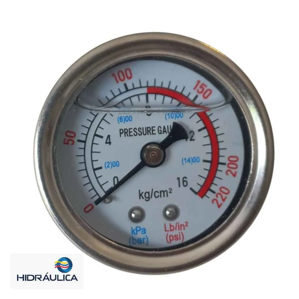 MANOMETRO HORIZONTAL GLICERINA  0 - 220PSI