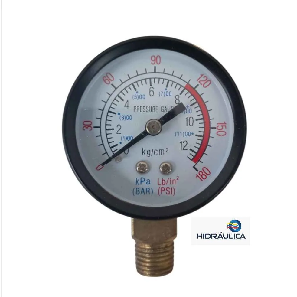 MANOMETRO DE AIRE DOBLE ESCALA 0 - 12,5BAR/180 PSI, ROSCA 1/4"