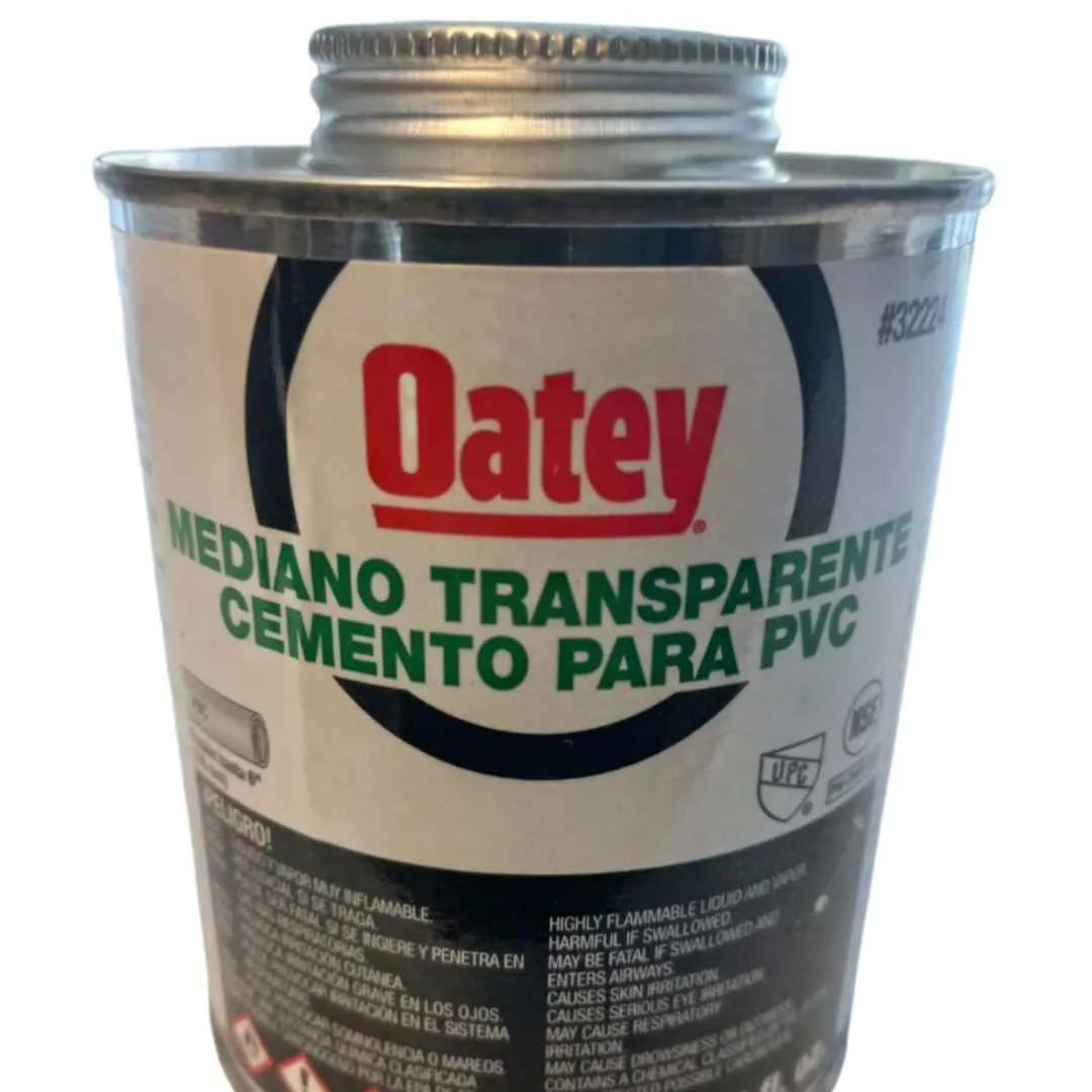 CEMENTO SOLVENTE OATEY VISCOSIDAD MEDIANA ETIQUETA NEGRA 1/4 32 OZ. TRANSPARENTE.